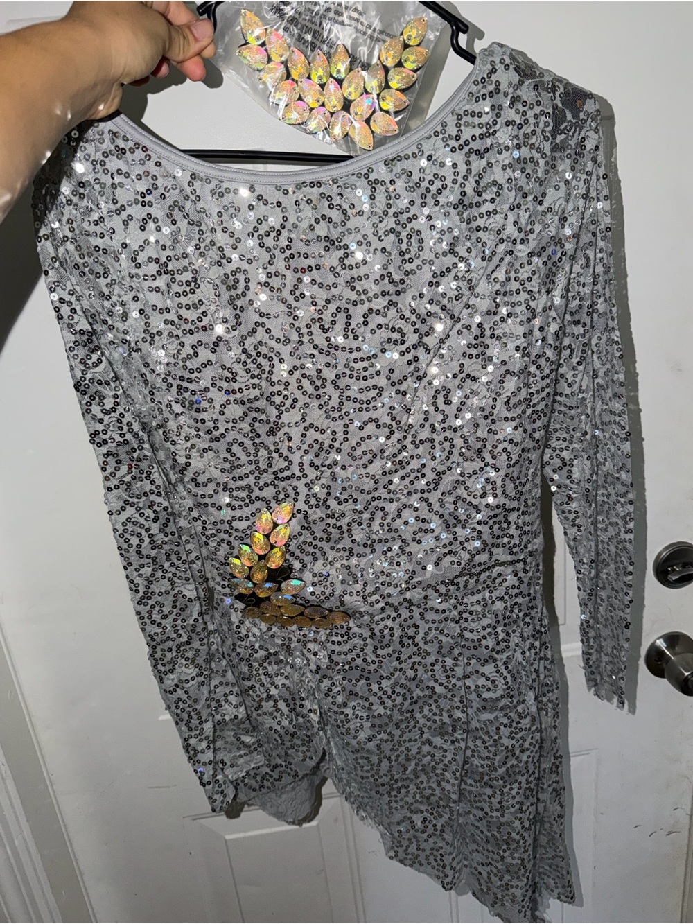 Weissman Silver Sequin Long Sleeve Leotard